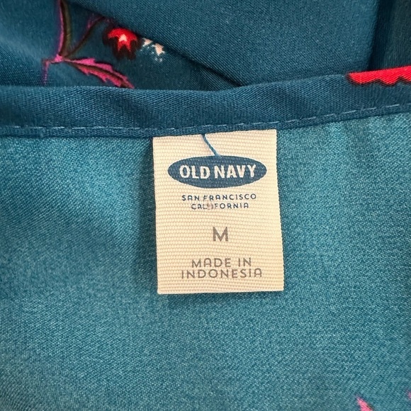 Old Navy Turquoise MIDI Dress Long Sleeve Floral Pattern  Velvet Trim SZ M - Picture 5 of 7